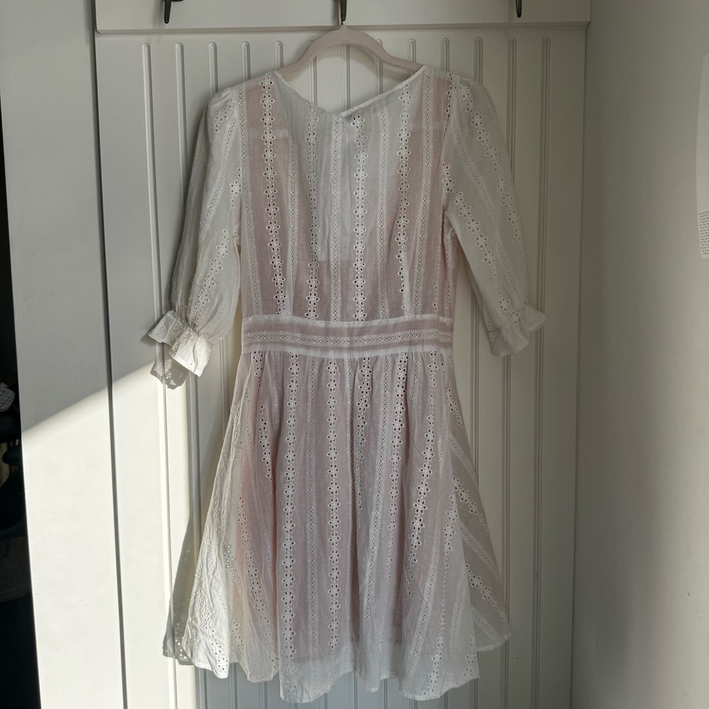 White Eyelet Cotton Coastal Cowgirl Festival Garden Girl Mini Dress Euro Summer - Picture 6 of 11